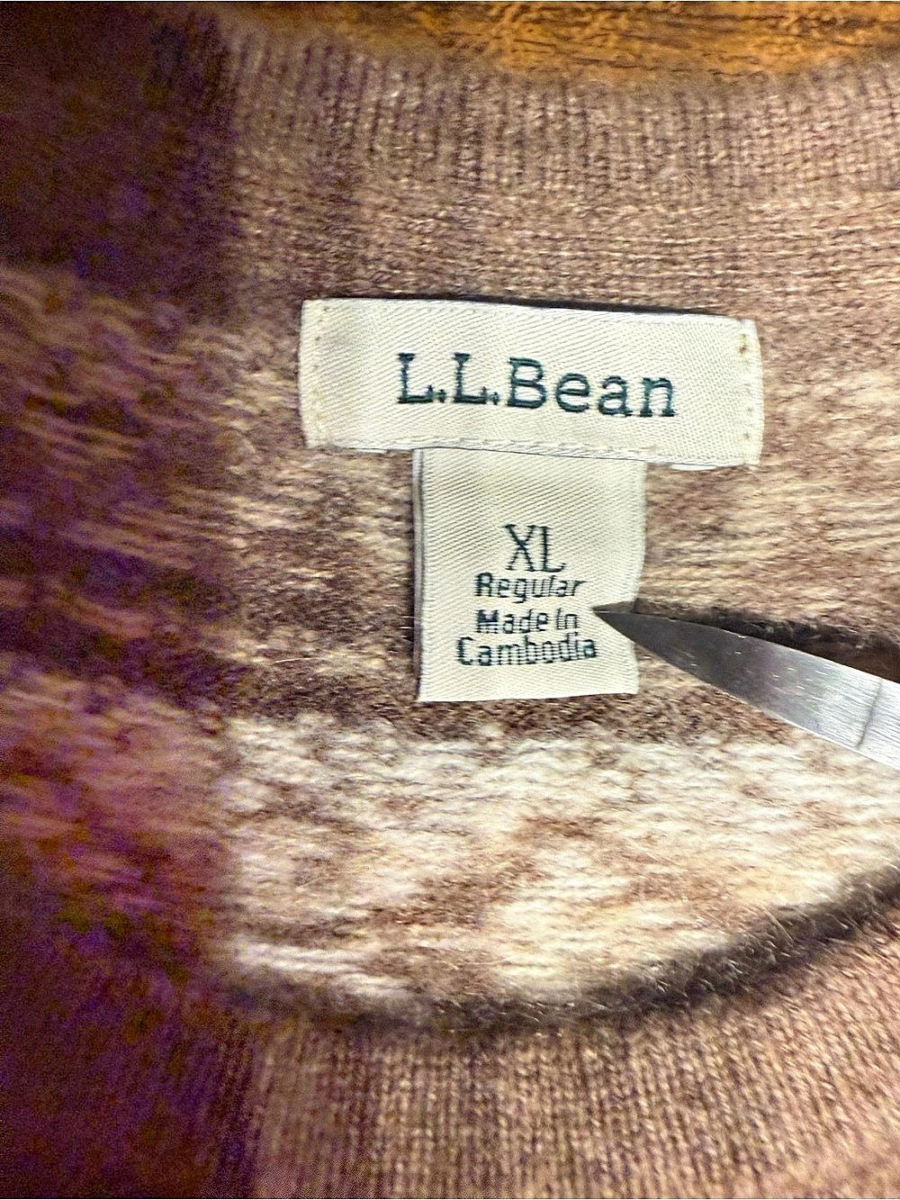 L.L.Bean 100% Cashmere Fair Isle Sweater Women’s XL Brown Ivory Nordic Après Ski - Picture 7 of 9